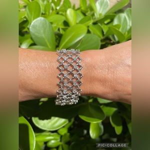 Sterling Silver CZ Wide Bracelet